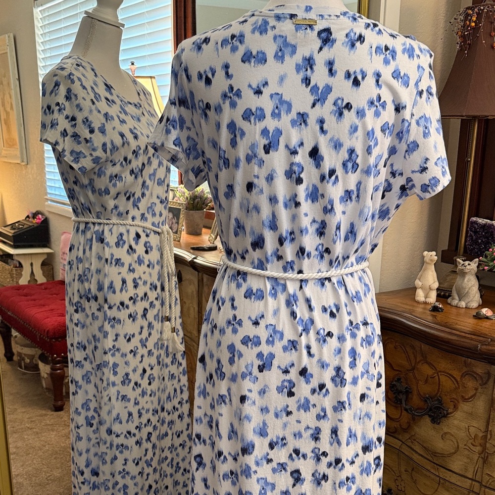 Michael Kors Blue & White Floral Print Maxi Dress/Size L - Picture 7 of 13